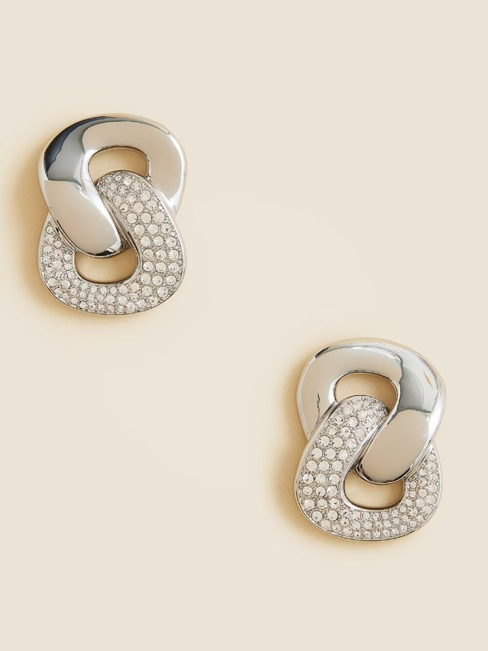J. Crew Silver Chainlink Stud Earrings With Pavé Crystals/NWT